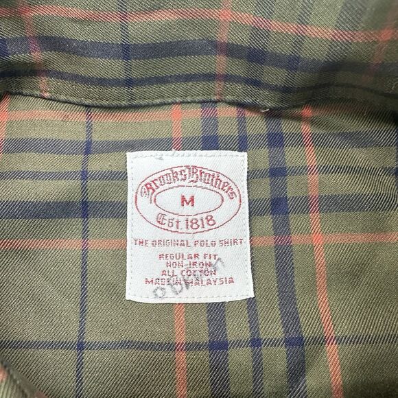 Brooks Brothers 1818 Dress Shirt Size M Green/Brown Regular Fit Non Iron Plaid - Picture 2 of 4